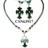 Colored Opal Stone Hematite Cross Pendant Charm Choker Collar Necklace